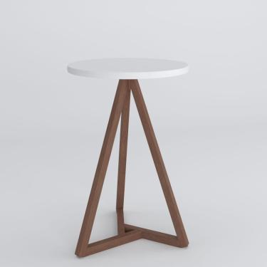 Imagem de Mesa Lateral Sala Classic Redonda Pé Madeira Branco/amendoa