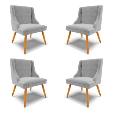Imagem de Kit 4 Cadeiras Decorativas Sala De Jantar Pés Palito De Madeira Firenze Suede Cinza/natural G19