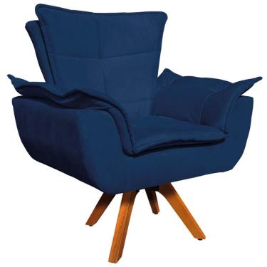 Imagem de Poltrona Decorativa Base Giratória Em Madeira Charger Suede Azul Marinho G19 - Gran Belo