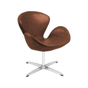 Imagem de Poltrona Swan Couro Natural Marrom Base Alumínio Giratória Cor Marrom