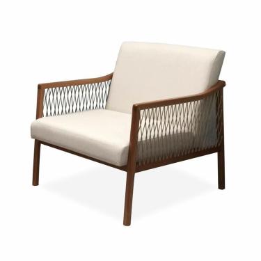 Imagem de Poltrona Com Braço Acaé Linho Bege Madeira Cedro Corda Náutica Chata Poliéster Rami