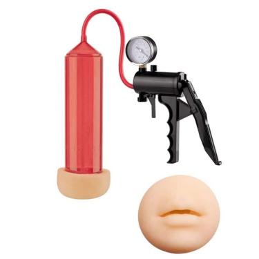 Imagem de Bomba Peniana Com Manômetro, Pistola E Boca Em Cyberskin - Nanma - Lubrificante: Vermelho