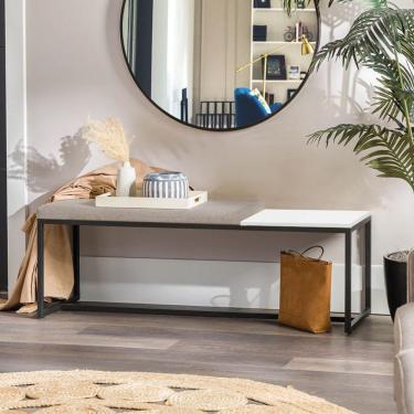 Imagem de Banco Recamier Puff 160cm Industrial Preto Suede Bege Tampo Quadrado Mdf Branco