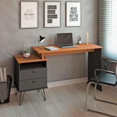 Imagem de Escrivaninha Artany Plus Com 2 Gavetas E 1 Nicho Freijó Com Preto