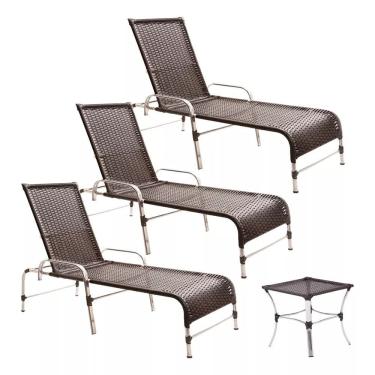 Imagem de 3 Espreguiçadeiras E Mesa Para Piscina, área, Varanda Trama Tabaco