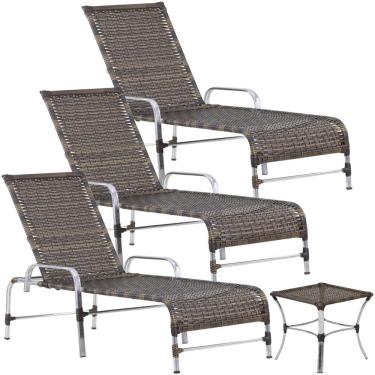 Imagem de 3 Espreguiçadeiras E Mesa Para Piscina, área, Varanda Trama Argila