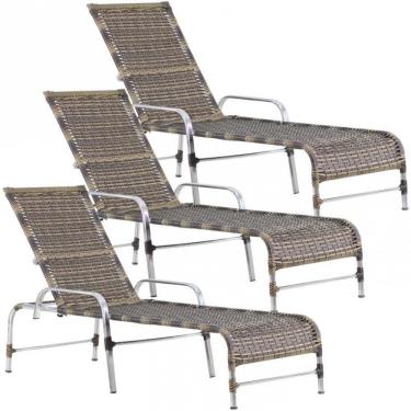 Imagem de 3 Espreguiçadeiras Catar Piscina Alumínio Trama Original Capuccino