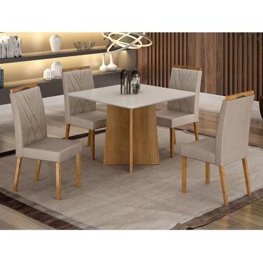 Imagem de Mesa De Jantar Ambiente Jade 90cm Cinamomo Off White Com 4 Cadeiras Lara Veludo Bege - Valdemóveis