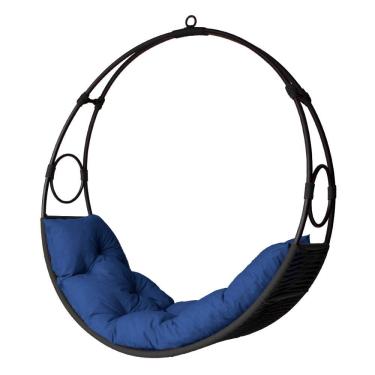 Imagem de Cadeira De Balanço Lua Suspenso Em Corda Náutica Preto/azul