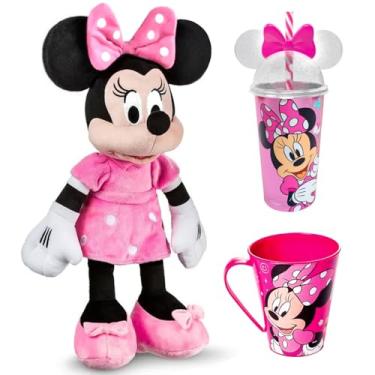 Imagem de Kit Boneca Minnie Rosa 45cm + Copo Orelhas e Canudo + Caneca 360ml com Alça Original