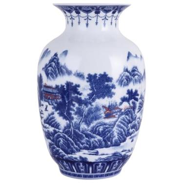 Imagem de Vasos de corpo fino de porcelana azul e branca feitos à mão - design de boca larga de melão de parede fina chinesa tradicional chinesa, perfeito para decoração de casa, mesa e prateleiras de exibição