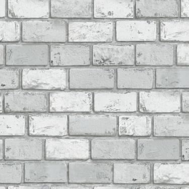 Imagem de GaliGali Papel de parede de tijolo branco e prateado, papel de parede autoadesivo, clássico antigo, textura rocha, papel de contato removível para decoração de casa 43,9 cm x 998,2 cm, nº A07020K-10