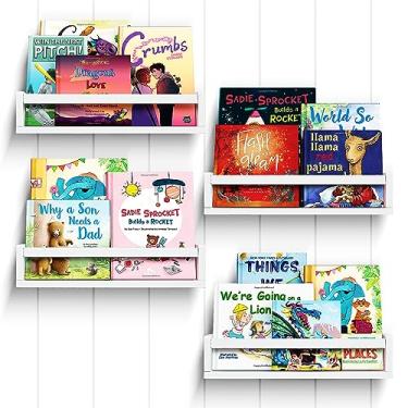 Imagem de Ollieroo Conjunto De Quatro Estantes Flutuantes Para Livros, Prateleira Berçário, Quarto Infantil, Estante Suspensa Madeira Bambu Bebês, Adolescentes, Meninos E Meninas, Decoração Parede Banheiro (B