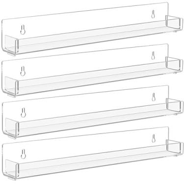 Imagem de Baosia Suporte De Esmalte Transparente Para Parede, Pacote Com 4 Unidades, Estante Flutuante Acrílico Invisível 15", Prateleira Pequena Armazenamento Brinquedos, Moderna Fotos E Discos Vinil