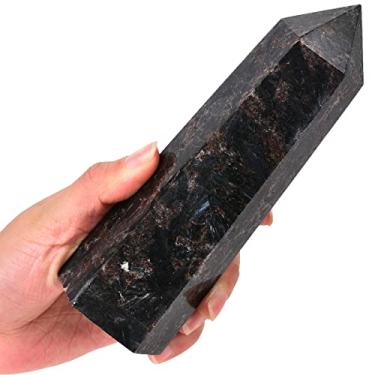 Imagem de MOGEMT Grande Torre De Cristal Cura Quartzo Astrofilita, Obelisco Pedra Fogos Artifício Preto, Varinha 6 Facetas Com Uma Única Ponta, Terapia Meditação Reiki Chakra, 1,5-2,0 Lbs