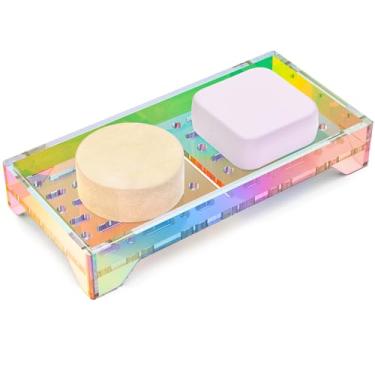 Imagem de NiHome Saboneteira De Acrílico Autodrenante Para Chuveiro, Suporte Durável Banheiro E Cozinha, Bandeja Com Design Ranhurado Manter A Seca Livre Resíduos, Fácil Limpar (Iridescente)