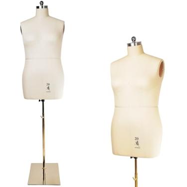 Imagem de lavandeform Manequim De Costura Feminino, Tamanho 20, Profissional Para Exibição E Design Sob Medida, Com Fixação Em Espuma. Torso Ajustável Altura Base Metal Estável. (Bege, 20)