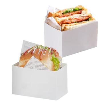 Imagem de XZJMY Pacote Com 50 Recipientes De Papel Para Viagem, Caixas Mini Hambúrgueres, Bandeja Pão Torrado, Caixa Embalagem Sanduíche, Cachorro-Quente, Donut, Ovo, Waffle, Alimentos (M-Branco), Branco, Col