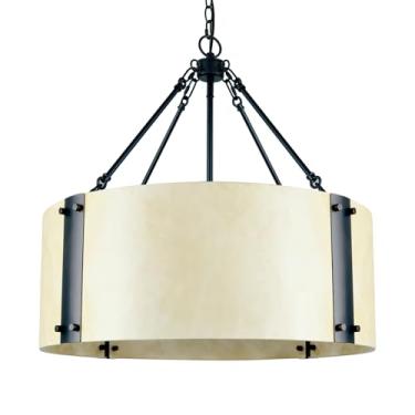 Imagem de GILGGAK Luminária De Lustre, 4 Luzes, Cúpula Tambor Branca Retrô, Pendente Rústico Industrial Pintado À Mão Para Cozinha, Ilha, Sala Jantar, Sobre A Mesa, 23" Largura X 21,5" Altura (Branco 23")