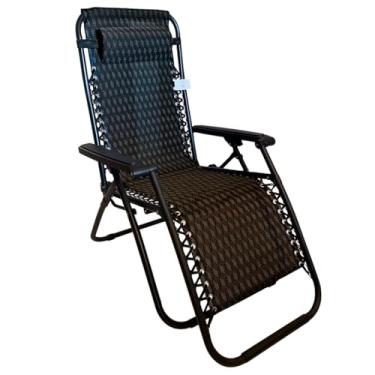 Imagem de Cadeira Espreguiçadeira Reclinável Dobrável Gravidade Zero Com Apoio De Braço e Cabeca Metal e Tecido Textilene para Praia Piscina Camping Jardim Área Externa