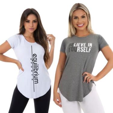 Imagem de Kit 2 blusas Academia Tapa Bumbum Branco e Cinza - Sallada Mista, Bran