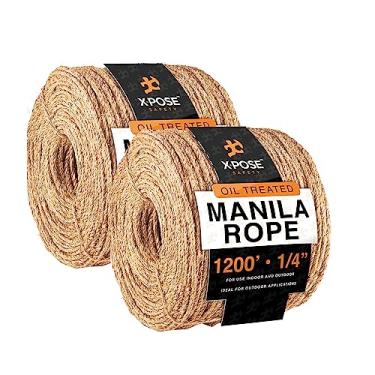 Imagem de Xpose Safety Corda Manila - 1/4" 1200' 3 Fios Trançados, Fibra Natural Grossa, Para Uso Náutico, Decorativo Artesanato, Coluna De Varanda, Envoltório Poste Externo, Balanço Árvore, Pacote Com 2