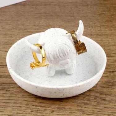 Imagem de Suporte de anel de vaca Highland com prato, prato organizador de joias boêmio, bandeja de anel para mulheres, linda casa de fazenda, decoração de casa para banheiro, escritório, mesa, penteadeira