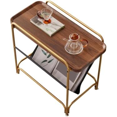 Imagem de Mesa Lateral, Mesa De Cabeceira Com Suporte Para Revistas, Mesa Final Com Pernas De Metal Robustas Para Sala De Estar E Quarto, Mid Century Modern