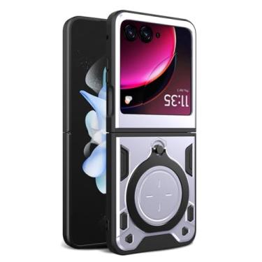 Imagem de FWYANZH Capa para Motorola Razr 60 Ultra/60, com suporte de anel giratório de 360°, capa fina de proteção contra quedas, suporte de sucção magnética para veículos, prata, 60