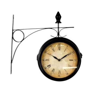 Imagem de Ioensy Relógio de parede duplo lado, relógio antigo redondo com rotação de 360 ​​graus, decoração de parede, relógios silenciosos para decoração de casa