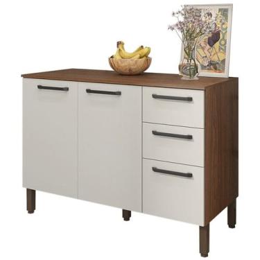 Imagem de Balcao Com Tampo 3P 2G 120 cm Mad Versalhes Nogueira Off White KTP - K