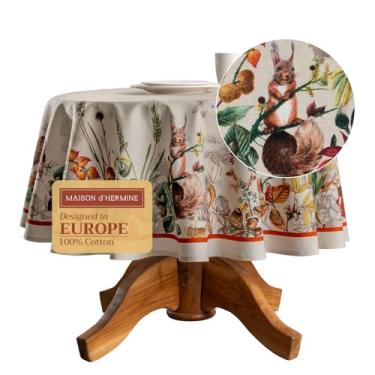 Imagem de Maison d' Hermine Toalha de mesa redonda 100% algodão 150 cm toalha de mesa reutilizável decorativa uso diário para sala de jantar, casa de fazenda, casa, festa, festa e casamento - Recolte