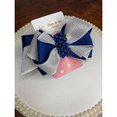 Imagem de Laço de fita com chuva de pérolas azul marinho - Pingo de mel baby 