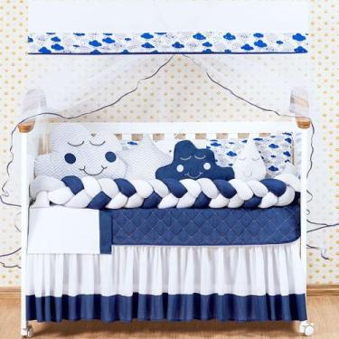 Imagem de Kit Berço Trançado Completo Chuva de Amor Cabeceira Nuvem Marinho Gota