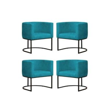 Imagem de Kit 4 Poltronas Reforçada Decorativa Sala Gabriela Base Ferro Preta Su