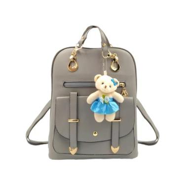 Imagem de Bolsa Mochila Feminina Chaveiro Urso Passeio Escolar - Kingleen, Cinza