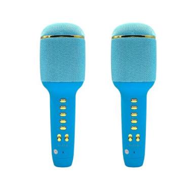 Imagem de Kit 2 Caixa de Som e Microfone Sem Fio Karaokê Repórter Youtuber WS-90