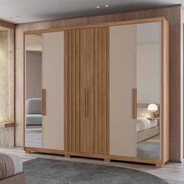 Imagem de Roupeiro 3 Portas Ripado Com Espelho Roma Carvalho Fendi