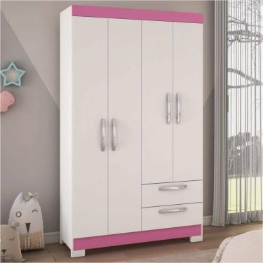 Imagem de Guarda-Roupa Infantil 4 Portas 2 Gavetas Essen Flex Rosa/Branco - Pnr Móveis