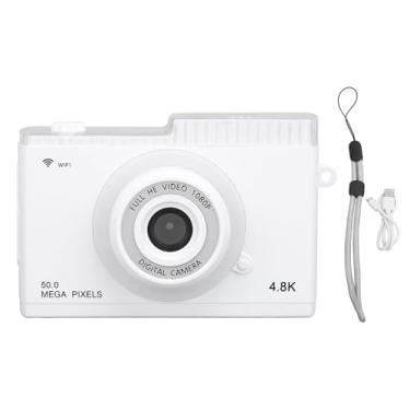 Imagem de Câmera Digital 48M HD 1080P Câmera Retro Compacta com 8X Zoom Digital Sem Fio Fidelity Transmissão MP3 Playback Filtros Quadros para Viagem Fotografia Vlogging (Branco)