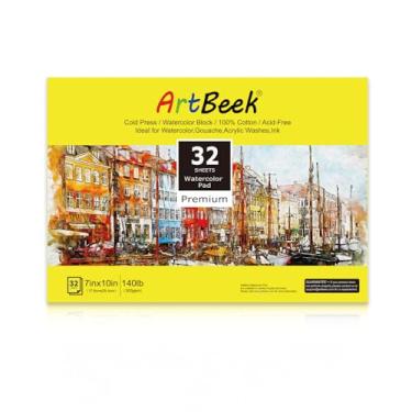 Imagem de ArtBeek Bloco de papel aquarela, bloco de aquarela, 100% algodão, 140 g/300 g/m2 (prensa a frio 7 x 10)