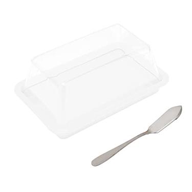 Imagem de Manteiga de Manteiga Com Tampa, Prato de Manteiga Com Tampa Transparente e Faca de Manteiga Quadrate Cheese Cheese Contêiner Prato de Manteiga Com Tampa para Bancada para Mesa de Jantar, Cozinha,