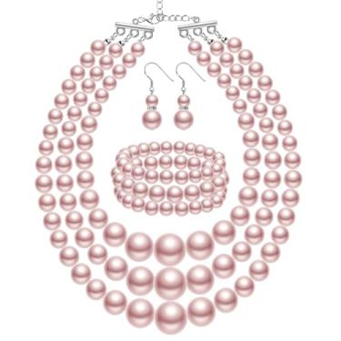 Imagem de Haysandy Colar de pérolas dos anos 20 para mulheres, conjunto de bijuterias, colar de pérolas falsas, pulseira, brinco para festa, presente de casamento, Pérolas de destaque ABS, Sem Pedra Preciosa