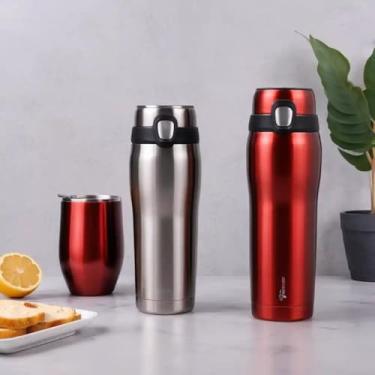 Imagem de Copo Térmico Parede Dupla em Aço Inox Vermelha 500ml com Alça Ergonômica - Estilo Premium
