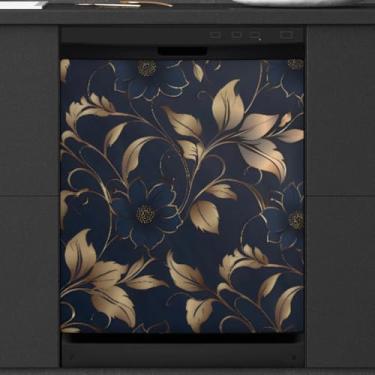 Imagem de Capa magnética retrô floral para lava-louças adesivos magnéticos reutilizáveis para lava-louças 53 cm L x 66 cm A adesivos de painel de máquina de lavar roupa decoração de cozinha para casa