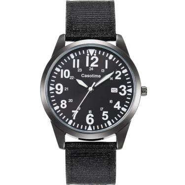 Imagem de Casotime Relógio tático militar masculino – Quartzo analógico testado em campo com mostrador luminoso, pulseira de nylon resistente à água de 30 m e ponteiro de segundos | Relógio de pulso unissex
