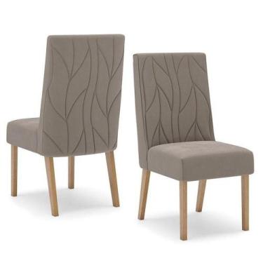 Imagem de Cadeira Para Mesa De Jantar Eloá Kit 2 Peças Nature Marrom Amêndoa - H