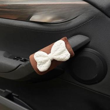 Imagem de MINGZAIQIPEI 2 peças capa de alça de garra de carro de gravata borboleta fofa, luvas macias de pelúcia para carro capa de puxador de porta interna, protetor de alça acessórios interiores automotivos