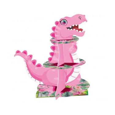 Imagem de Ｂｅｓｇａ Suporte para cupcake de 3 andares, suporte para bolo de dinossauro, bandeja criativa para sobremesas, elegante para exibição de sobremesas em torre