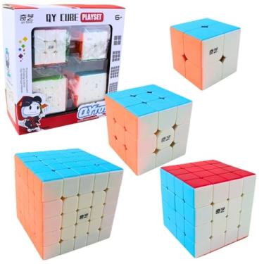 Imagem de Kit Cubo Mágico Profissional QY Toys 2x2 3x3 4x4 5x5 Stickerless Speed Cube Alta Performance